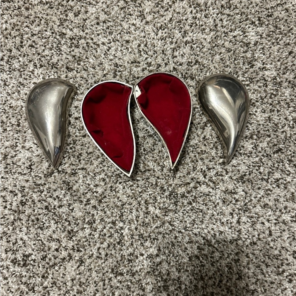 Silver Plated Split Heart Shaped Double Trinket B… - image 3